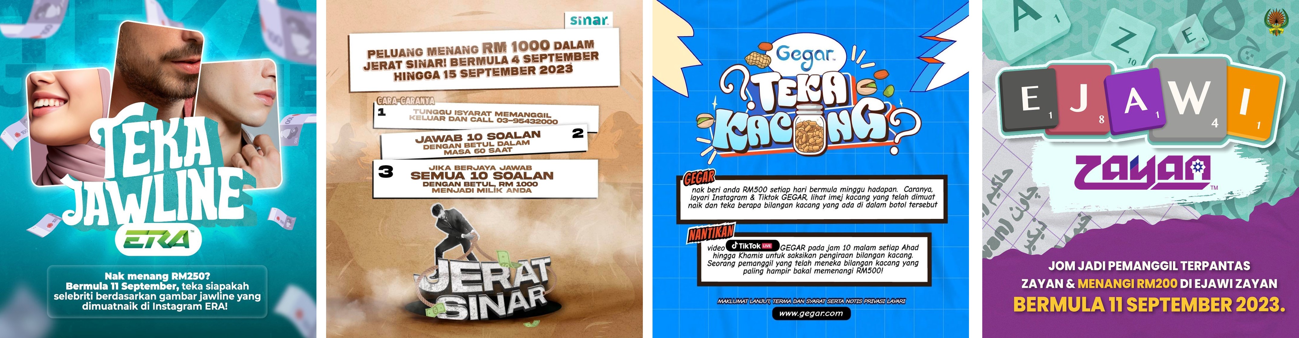 Menang wang tunai menarik di ERA, SINAR, GEGAR dan ZAYAN pada September ini