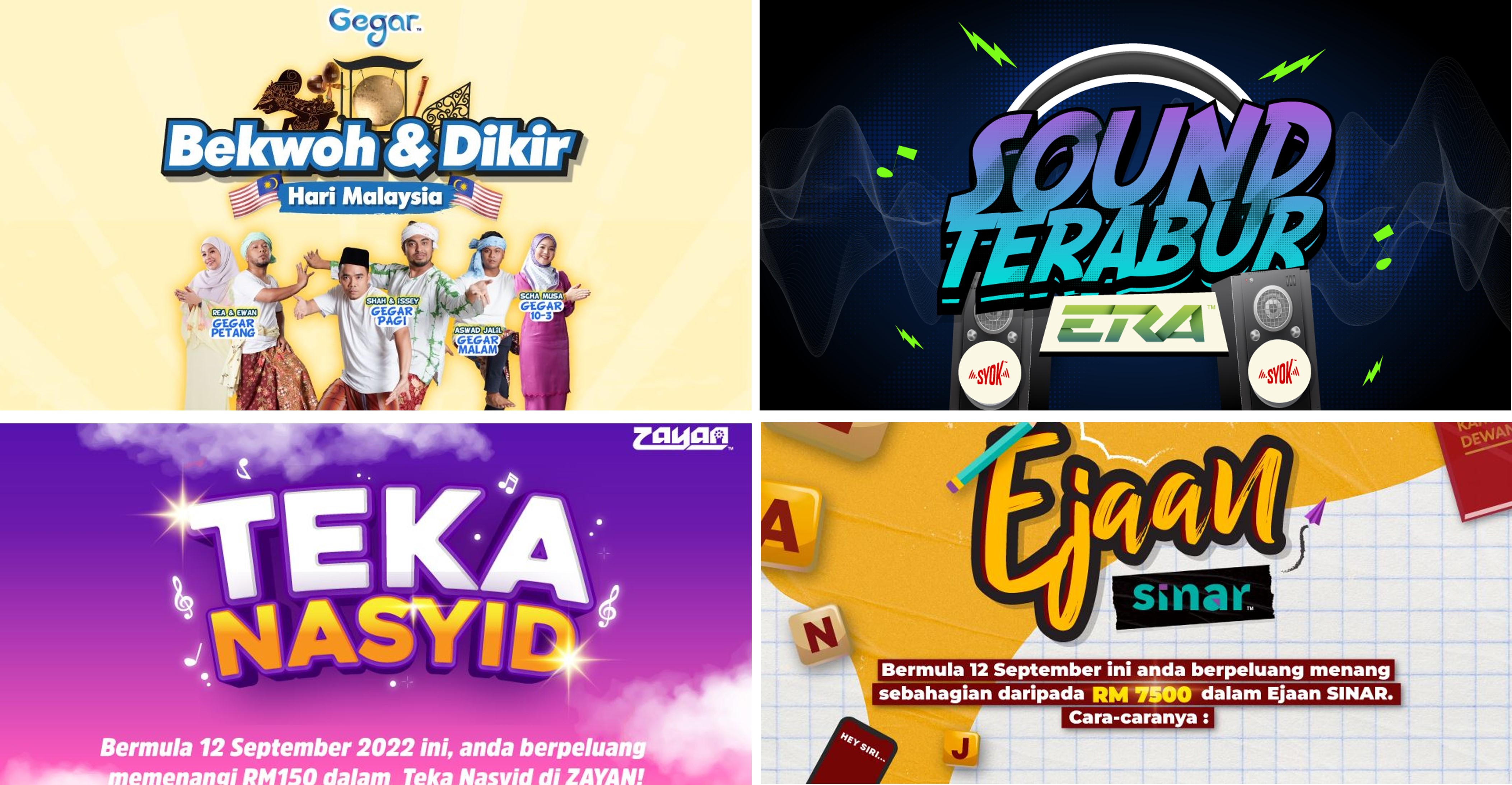 Menangi wang tunai dan peluang menarik di ERA, SINAR, ZAYAN dan GEGAR