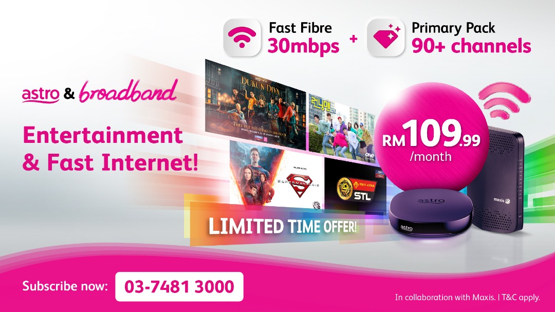 Enjoy Pakej Jimat 109: 30Mbps Broadband and Astro’s Primary Pack at RM 109.99